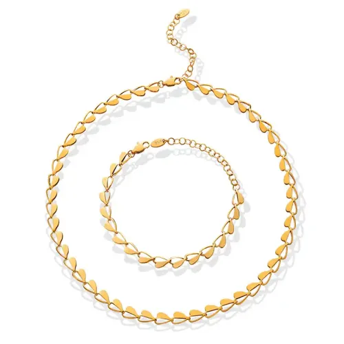 FXNT708 Chic Hollow Heart Jewelry Set: Necklace & Bracelet, Slim Waist Design Accessories