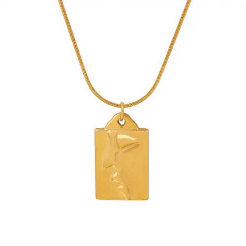 FXNT938 Hip Hop 18K Gold Plated Half Face Portrait Pendant, Clavicle Necklace Accessory