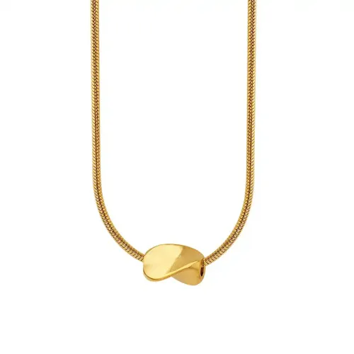 FXNT1229 18K Gold Plated Twisted Tube Pendant Chic Wavy Women’s Necklace with Round Snake Chain