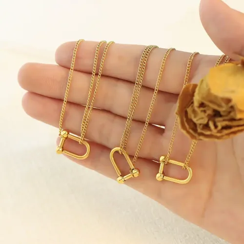 FXNT1132 18K Gold-Plated U-Shaped Horseshoe Buckle Clavicle Necklace Chic Japanese & Korean Jewelry