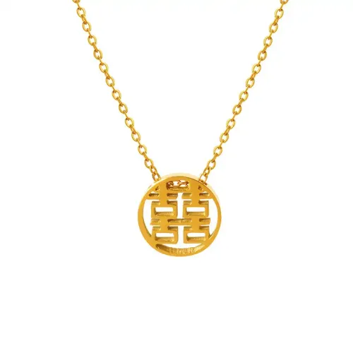 FXNT417 Double-Sided 'Happiness' Chinese Character '囍' Hollow Pendant Necklace Fade-Resistant