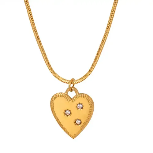 FXNT626 18K Gold Plated Zircon Heart Pendant Snake Chain Necklace Delicate Jewelry