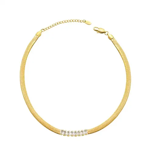 FXNT247 Sleek 18K Gold Plated Blade Chain Set Square Zirconia Diamond Necklace Bracelet