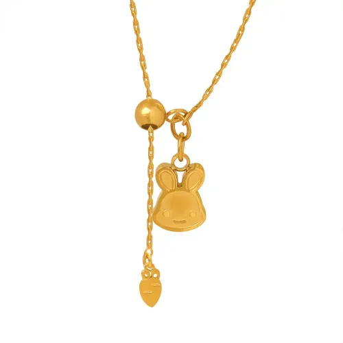 FXNT914 18K Gold Plated Rabbit Carrot Clavicle Chain Necklace in Stainless Steel