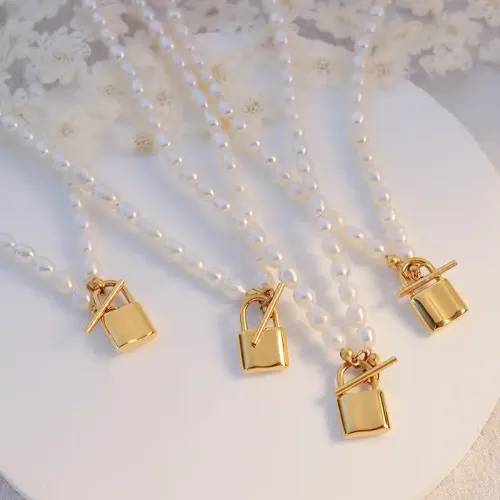 FXNT533 Elegant Freshwater Pearl Necklace with OT Clasp 18K Real Gold Plated Jewelry