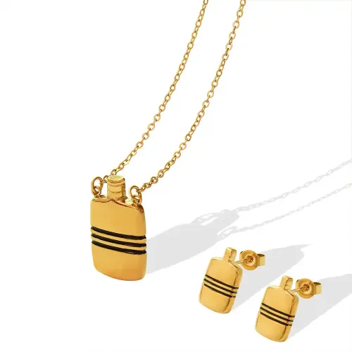 FXNT1085 Xiaoxiang-Inspired Jewelry Set Striped Kettle Pendant & Earrings in Japanese-Korean Style