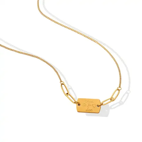 FXNT513 Gold-Plated Love engrave Pendant Necklace Women's Geometric Hip-Hop Clavicle Chain from Hong Kong