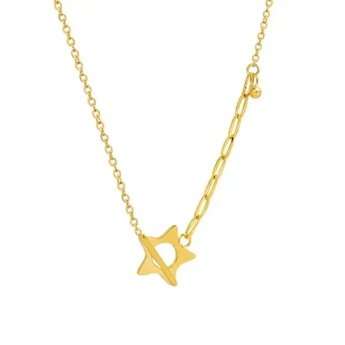 FXNT1126 18K Gold Plated Star-Shaped Pendant Necklace with OT Clasp Unisex Clavicle Chain