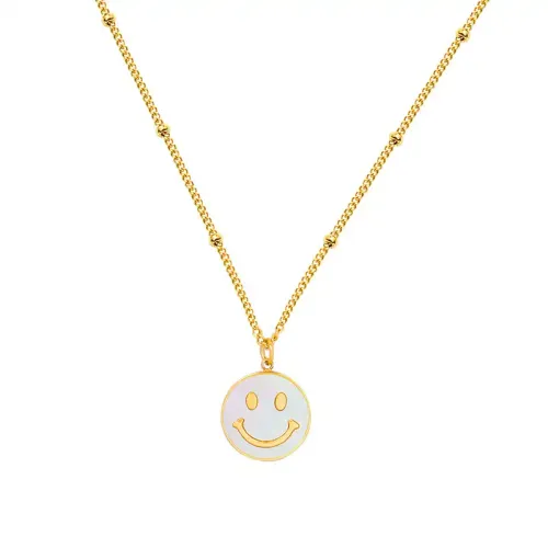 FXNT1144 Chic White Seashell Smiley Face Necklace – 18K Gold Plated Clavicle Chain for Women