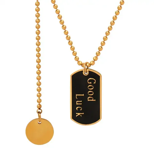 FXNT925 Chic Women's Clavicle Tassel Chain Necklace with English Square Brand Oil Drop Pendant