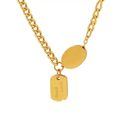 FXNT928 Gold-Plated Geometric Oval Pendant Necklace with English Brand Clavicle Chain for Good Luck