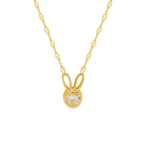 FXNT652 Zodiac Rabbit Pendant Necklace with Sparkling Zircon on Gold-Plated Fish Mouth Chain