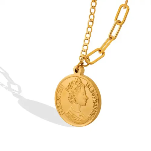 FXNT510 Queen Crown Head Pendant Necklace Women's English Round Clavicle Chain Jewelry