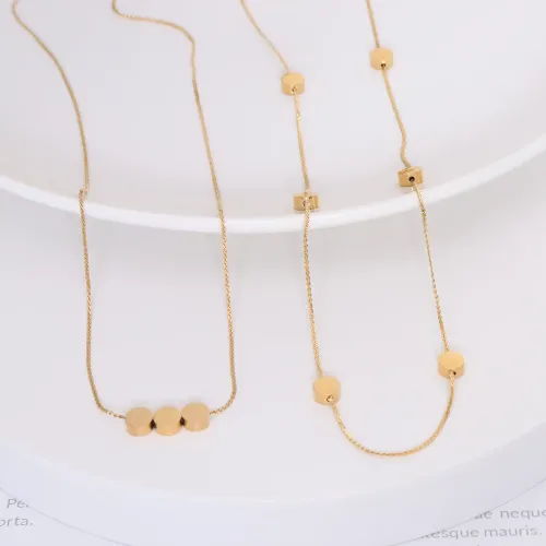 FXNT1168 18K Gold Bean Pendant Necklace with S Flat Chain for Women