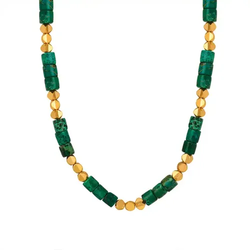 FXNT185 Women's Exquisite National Beads Necklace with Emperor Stone Hong Kong Gold Plated