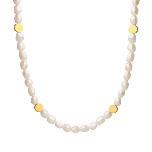 FXNT476 Gold Cylinder & Irregular Oval Freshwater Pearl Spliced Necklace for Elegant Style