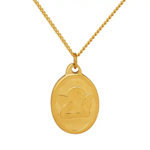 FXNT924 18K Gold Plated Oval Angel Boy Pendant, Elegant Women's Collarbone Necklace