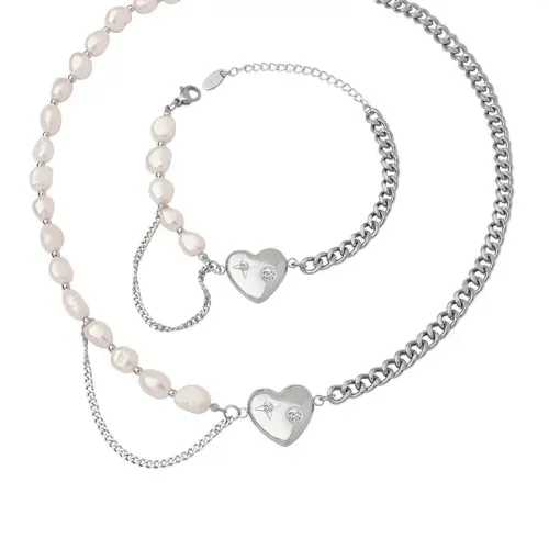 FXNT189 Elegant Blue Love Pendant Jewelry Set Necklace & Bracelet Combo