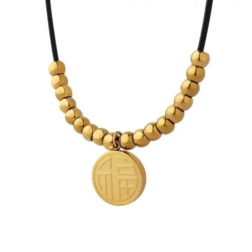 FXNT690 Lucky Fortune Plate Pendant on Steel Ball Chain Rope Clavicle Necklace