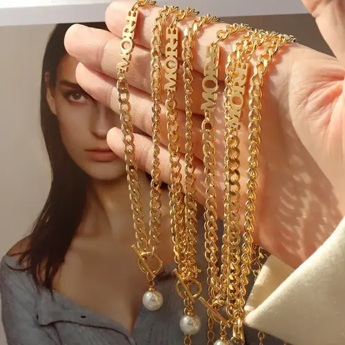 FXNT391 Elegant Women's Pearl OT Buckle Pendant Necklace 18K Gold Plated Clavicle Chain