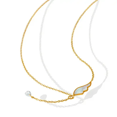 FXNT242 Dazzling Diamond Tassel Necklace with White Seashell Wings Women's Elegant Clavicle Chain