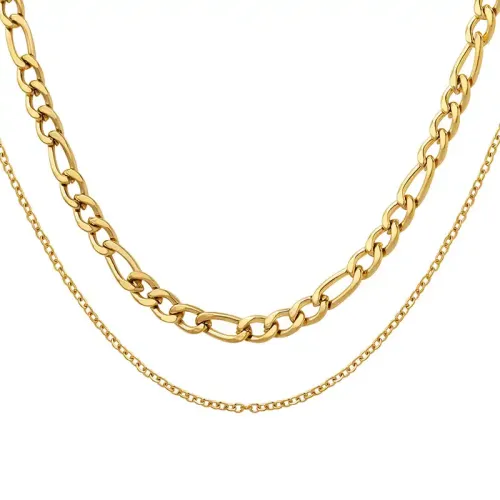 FXNT573 Elegant 18K Gold Double Layer Stacking Necklace Women's Clavicle Chain Jewelry