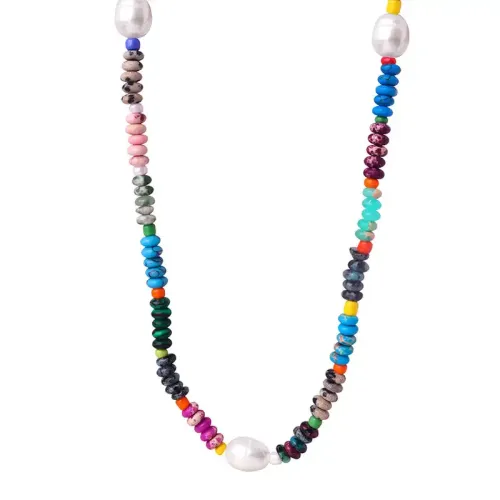 FXNT896 Ethnic Natural Pearl & Stone Necklace Elegant Women's Colored Jewelry Accessory