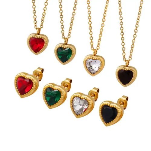 FXNT496 Summer Love Gold-Plated Jewelry Set with Multi-Color Zircon Inlay Necklace & Earrings