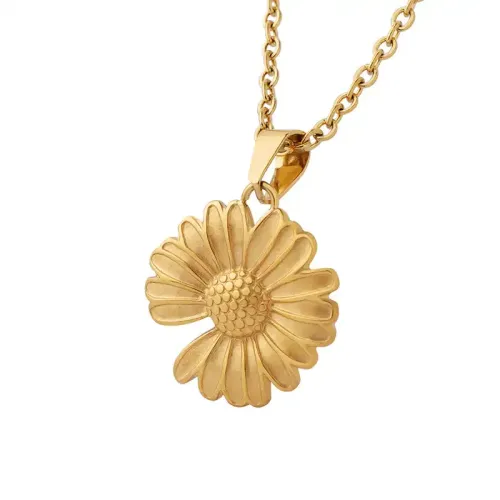 FXNT874 Gold-Plated Daisy Flower Necklace Elegant Women's Clavicle Chain Jewelry