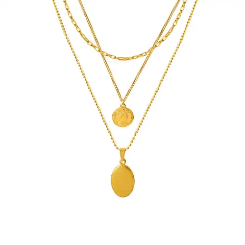 FXNT865 Regal Double Layered Gold-Plated Queen Portrait Pendant DIY Oval Clavicle Necklace