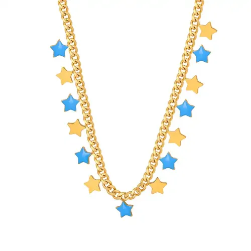 FXNT427 Women's Hip Hop Stainless Steel Five-Pointed Star Clavicle Chain with Oil Drip Design