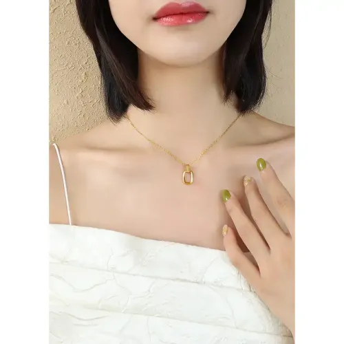 FXNT164 Women's 18K Gold Geometric Collarbone Pendant Necklace Elegant Jewelry Piece