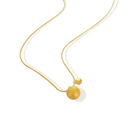FXNT516 Gold-Plated Frosted Solid Round Ball Pendant Dainty Small Gold Clavicle Necklace