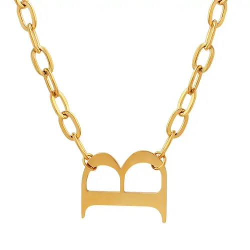 FXNT608 Women's Hip-Hop B Letter Necklace Geometric Gold-Plated Fashion Accessory