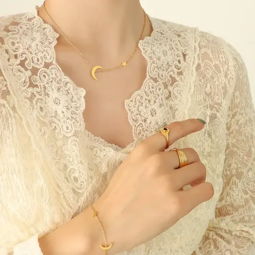 FXNT1060 Xingyue Gold-Plated Love Words Jewelry Set Necklace & Bracelet for Women