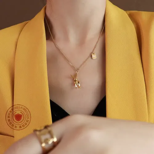 FXNT553 Geometric Rabbit Pendant Necklace Mechanical Style Clavicle Chain with Square Splicing Design