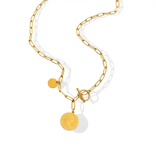 FXNT876 Gold-Plated Geometric Necklace with OT Buckle Pendant & Clavicle Chain