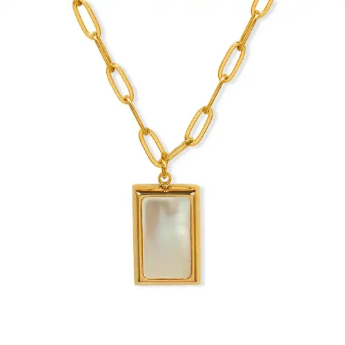 FXNT254 18K Real Gold Plated Square Pendant Necklace Elegant White Poster Clavicle Chain for Women