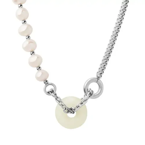 FXNT257 Chinese Style Jade Pendant Necklace with Natural Freshwater Pearls on a Thick Clavicle Chain