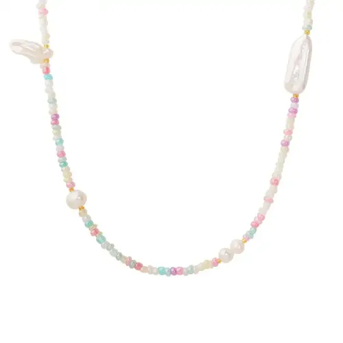 FXNT580 Autumn Winter Sweet Travel Necklace Irregular Freshwater Pearl & Colored Glass Beads