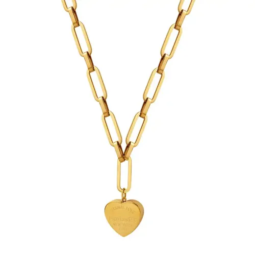 FXNT771 Hip Hop Heart Pendant Necklace 3D Engraved, 18K Gold Plated Jewelry for Women