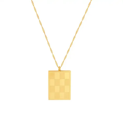 FXNT1134 18K Gold-Plated Checkerboard Square Necklace Women's Clavicle Chain Fashion Jewelry