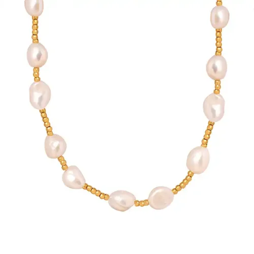 FXNT107 Summer Elegance Freshwater Pearl Necklace with Steel Bead Accents Wholesale Jewelry