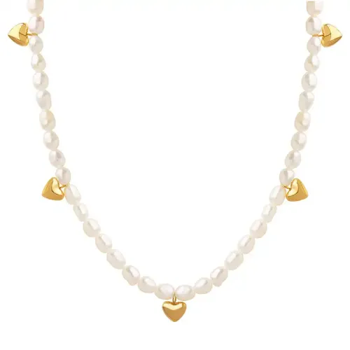 FXNT594 Chic Heart-Shaped Pendant with Natural Freshwater Pearl Necklace for Playful Elegance