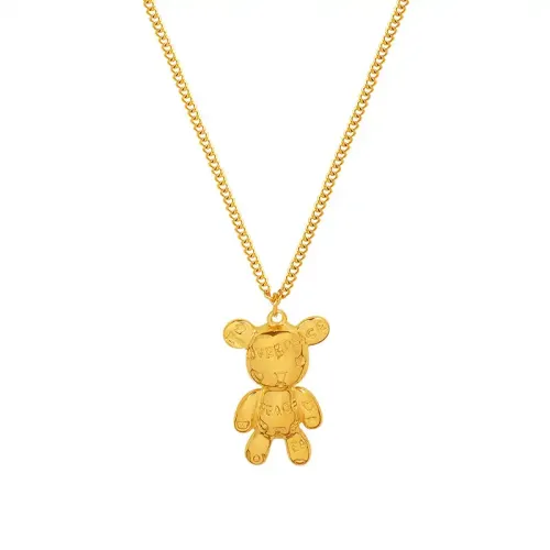 FXNT387 Chic Wind engrave Bear Pendant 18K Real Gold Plated Fashion Necklace Jewelry