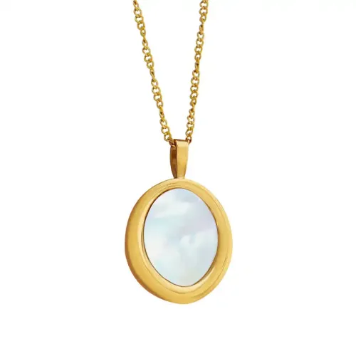 FXNT293 Chic Gold-Plated Oval Pendant Necklace with Natural White Seashell Elegant Clavicle Chain