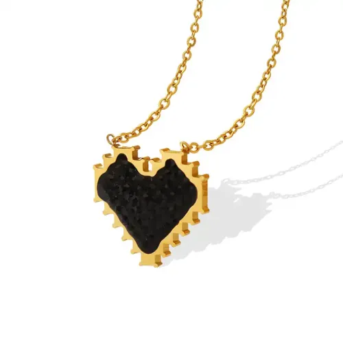 FXNT1181 18K Gold Plated Black Diamond Zircon Love Clavicle Chain, Summer Necklace for Women