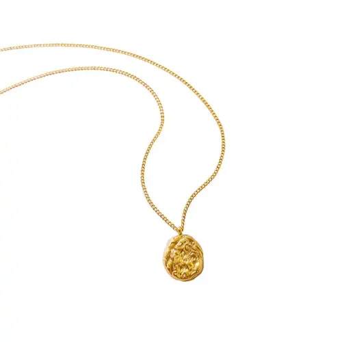 FXNT1094 18K Gold Plated Geometric Walnut Pendant Necklace Textured Jewelry