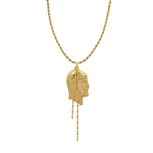 FXNT1150 Elegant 18K Gold Plated Portrait Pendant Artisan Crafted Necklace Jewelry