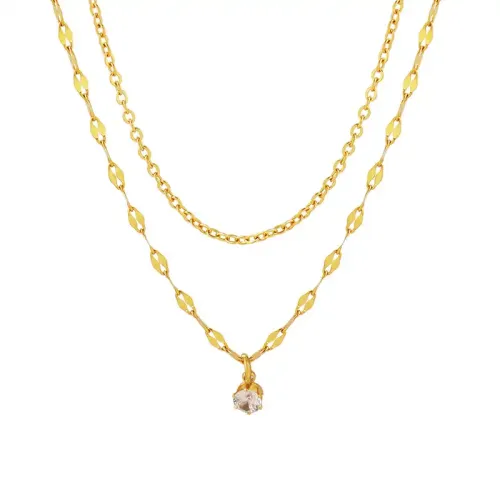 FXNT169 Elegant Double-Stacked Zircon Collarbone Choker Necklace Jewelry